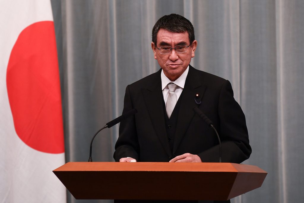 Japan's Administrative Reform Minister Taro Kono said that export restrictions could lead to delays in Japan's vaccination campaign. (AFP)