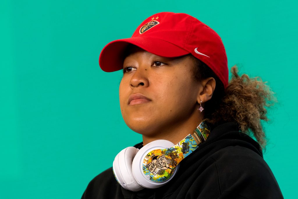 This hand out photo released by the Tennis Australia on February 5, 2021 shows Japan's Naomi Osaka speaking at a press conference at Melbourne Park in Melbourne. (AFP)