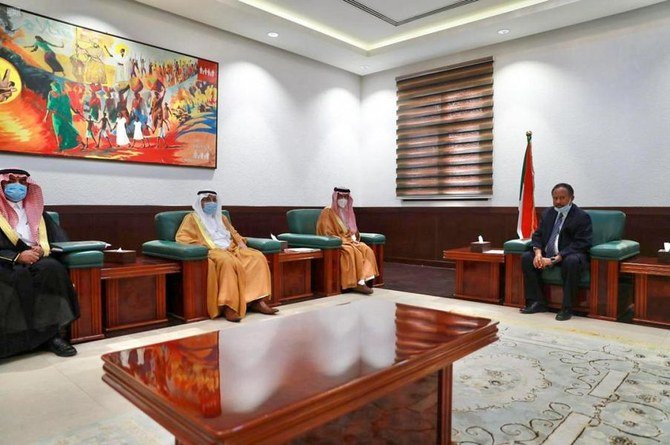 Saudi Minister of State for African Affairs, Ahmed Abdul Aziz Kattan, held a meeting with Sudanese Prime Minister Abdullah Hamdok on Wednesday, Feb. 17, 2021. (SPA)