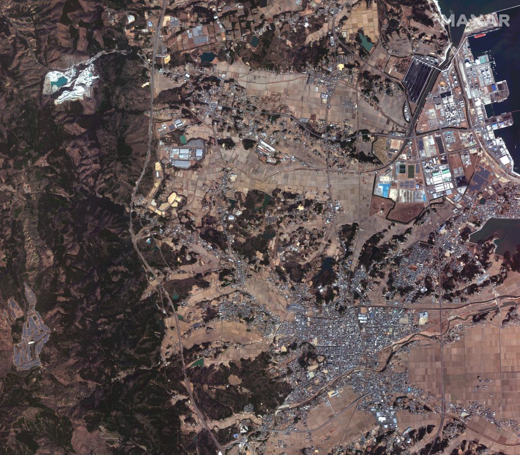 A satellite image shows Soma city in Fukushima Prefecture after a strong earthquake shook northeastern Japan. (File photo/Maxar Technologies via Reuters)