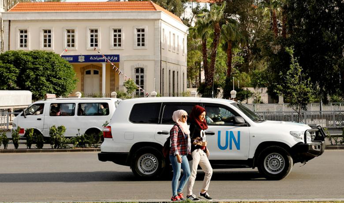 The United Nation vehicle carrying the Organization for the Prohibition of Chemical Weapons (OPCW) inspectors is seen in Damascus, Syria. (Reuters/File)