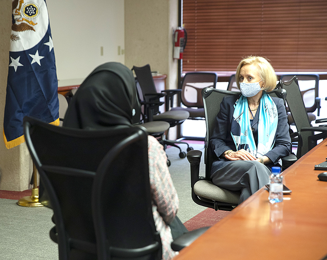 US Charge d’Affaires Martina Strong speaks during an interview with Arab News in Riyadh. (Supplied)