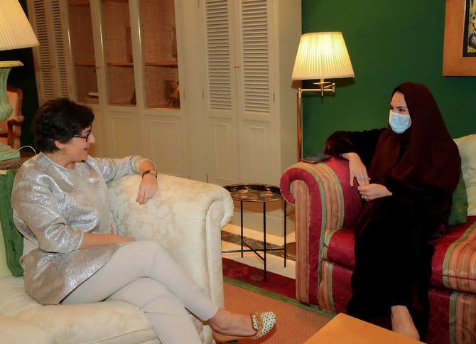 Spain’s Foreign Minister Arancha Gonzalez Laya spoke with Arab News' Assistant Editor-in-Chief Noor Nugali during a visit to Saudi Arabia. (AN Photo: Ali Al-Thahry)