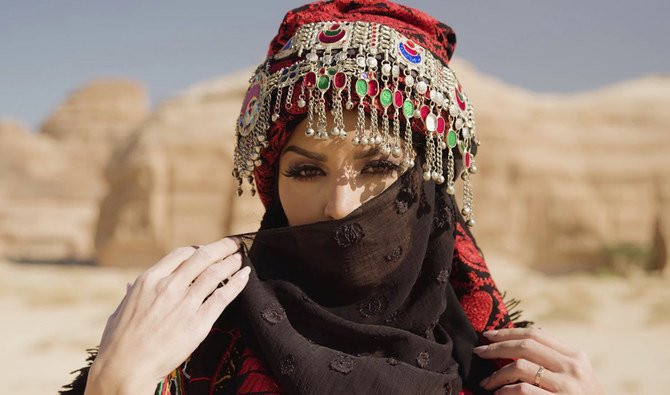 A lovely women in ancient costumes is seen at the tourism site of AlUla. (Supplied)