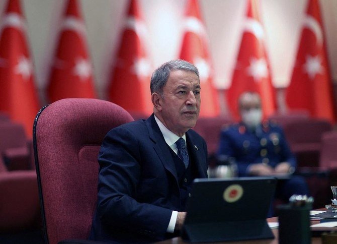 Turkish National Defence Minister Hulusi Akar gives a press conference at the ministry in Ankara on January 13, 2021. (File/AFP)