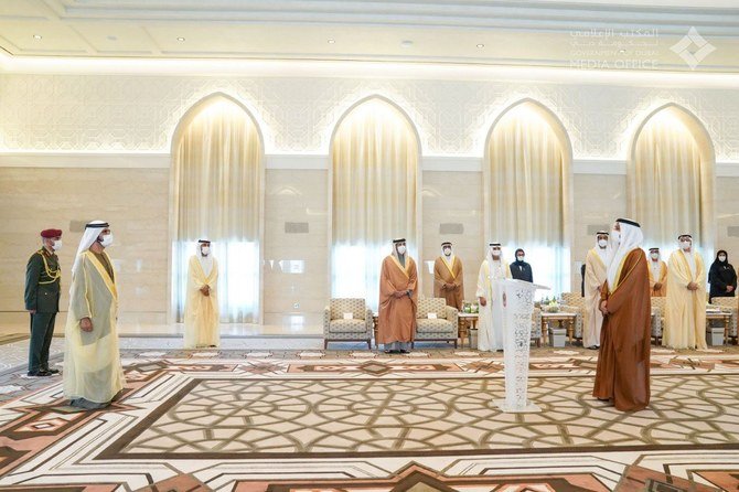 UAE Vice President and Prime Minster and Dubai Ruler, Sheikh Mohammed bin Rashid, has sworn in the country’s first ambassador to Israel, Mohammed Mahmoud Al-Khaja in Abu Dhabi on Sunday, Feb. 14, 2021. (WAM)
