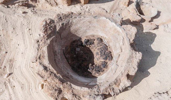 An Egyptian archaeological mission has discovered a part of a wine press and storage units in Beheira governorate, 34 km east of Alexandria. (Supplied)