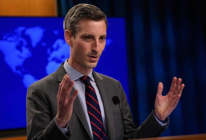 US State Department spokesman Ned Price speaks during daily press briefing at the State Department in Washington, DC, on Feb. 22, 2021. (AFP)
