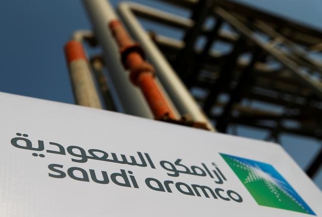 Saudi Aramco logo is pictured at the oil facility in Abqaiq, Saudi Arabia October 12, 2019. (Reuters)