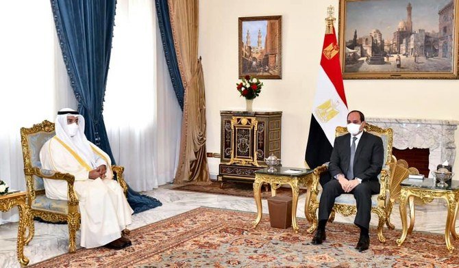 GCC Secretary General Nayef Al-Hajraf met President Abdel-Fattah El-Sisi and hailed his role in protecting Arab national security. (Courtesy: Egyptian Presidency)
