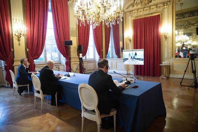 Foreign ministers of France, Germany and Britain met in Paris to discuss security in Iran and the region, and US Secretary of State Tony Blinken joined them by videoconference on Thursday, Feb. 18, 2021. (Twitter/@GermanyDiplo)