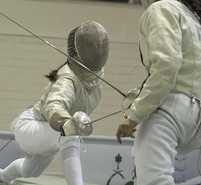 Inspired by her father’s athletic career, Ruba Al-Masri took up fencing three years ago, and has since claimed silver and gold medals in local and international championships. (Supplied)