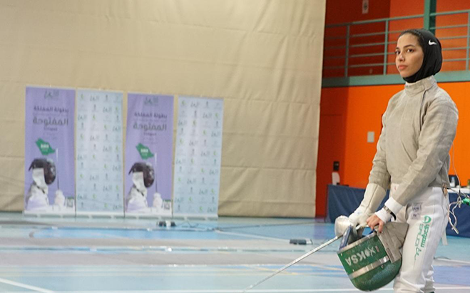 Inspired by her father’s athletic career, Ruba Al-Masri took up fencing three years ago, and has since claimed silver and gold medals in local and international championships. (Supplied)