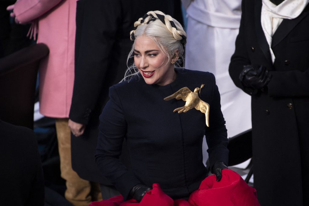 Lady Gaga departs from a podium after singing the national anthem during the inauguration of Joe Biden as the 46th President of the United States at the US Capitol in Washington on January 20, 2021. (AFP)