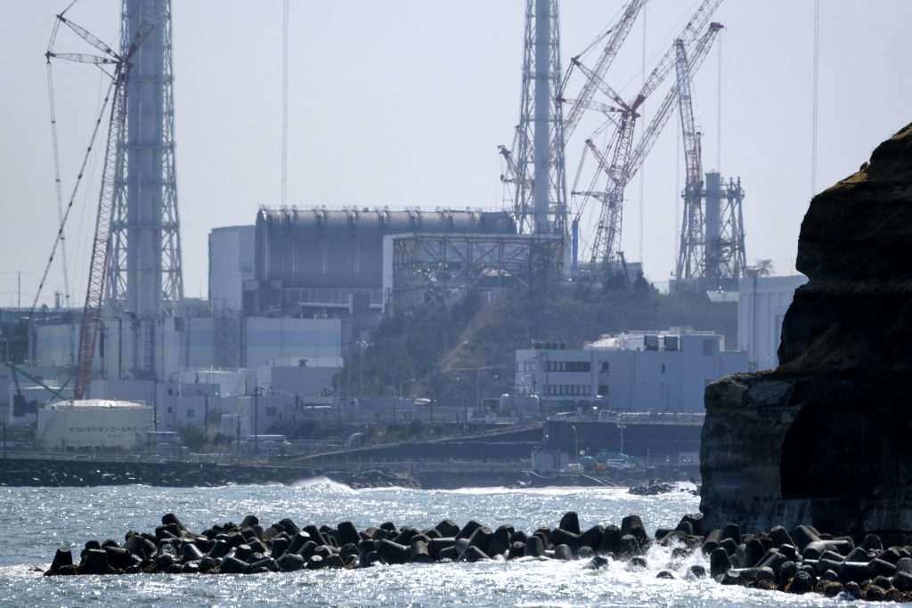 The Tokyo Electric Power Company Holdings (TEPCO) Fukushima Daiichi nuclear power plant is seen from the coast of Futaba town in Fukushima prefecture on March 10, 2021. (AFP)