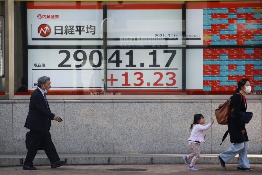 Shares are higher in Asia after gains for major tech companies powered a 3.7% surge in the Nasdaq, the largest jump for the index in four months. (File photo/AP)