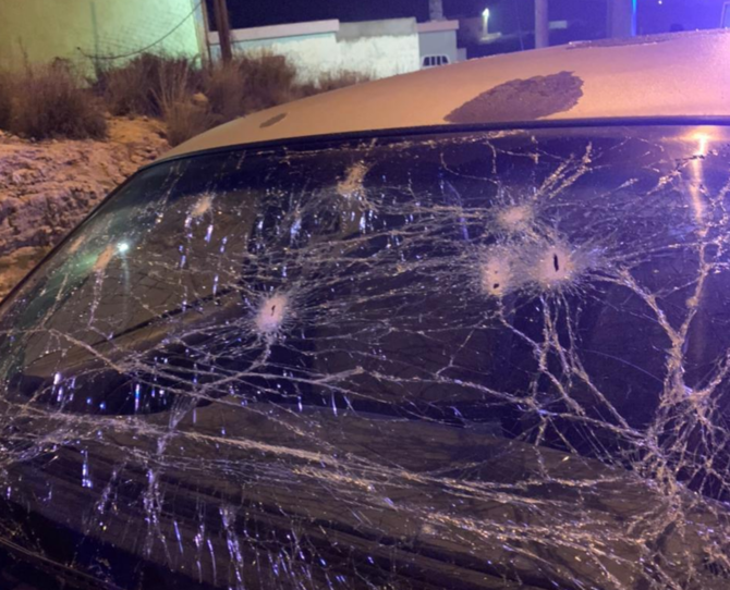 Shrapnel fell on a number of residential areas in Khamis Mushayt and Ahad Rafidah on Friday after several Houthi drones were intercepted. (SPA)