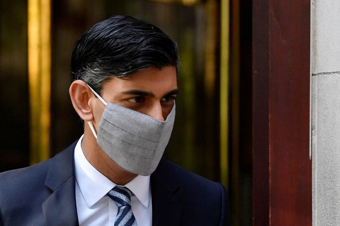 Britain's Chancellor of the Exchequer, Rishi Sunak, leaves a television studio in London, Britain, October 6, 2020. (Reuters)
