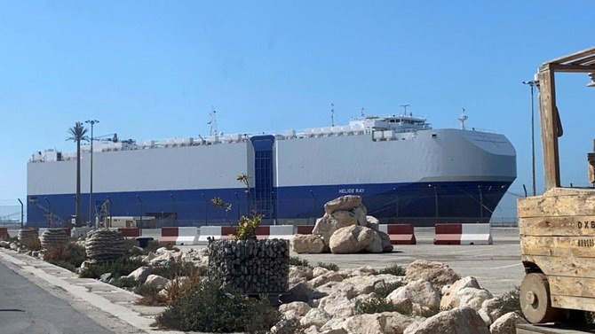 An Israeli-owned ship hit by an explosion in the strategic Gulf of Oman waterway is seen after arrival at a port in Dubai, February 28, 2021. (Reuters)