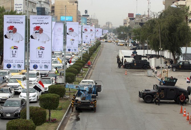 Heavy security has been implemented in the Iraqi capital of Baghdad for Pope Francis’s first visit to the country. (AFP)