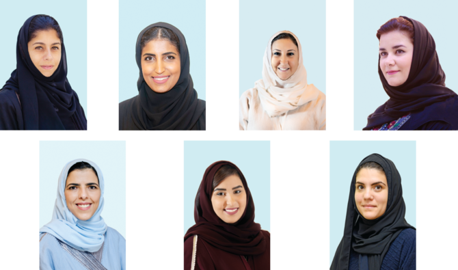 In this combo image are: (clockwise, from top left): Dina Amin, Razan Al-Ayed Noha Kattan, Dr. Sumayya Al-Sulaiman, Mayada Badr, Dar Qatan and Felwa Al-Bazie. (Supplied)