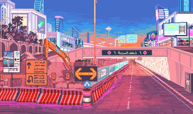 Much of Khaled Makshoush’s work involves a reimagining of local landscapes, especially the streets of Riyadh. (Supplied)