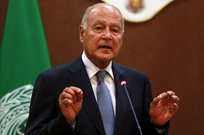 Arab League Secretary-General Ahmed Aboul Gheit speaks during a joint press conference with Jordanian Foreign Minister in Amman on October 20, 2019. (File/AFP)