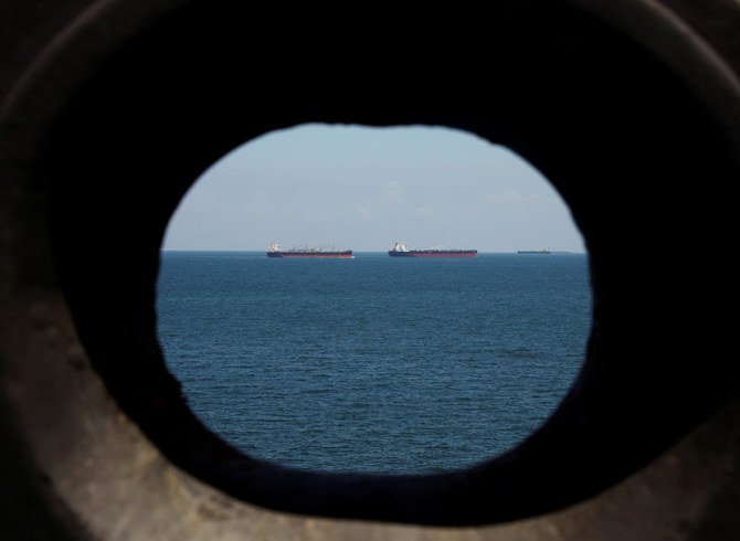 Oil tankers are pictured in the waters off Tuas in Singapore. (Reuters)