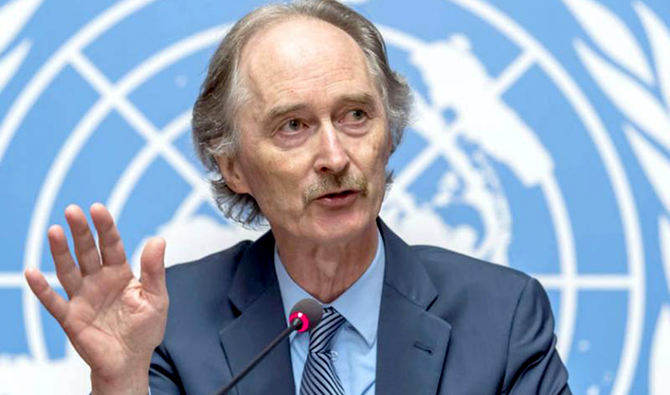 UN special envoy for Syria Geir Pedersen attends a news conference in Geneva. (AFP/File)