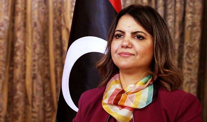 Foreign Minister in Libya's transitional Government of National Unity (GNU) Najla al-Mangoush poses for a picture in the capital Tripoli, on March 17, 2021. (AFP)