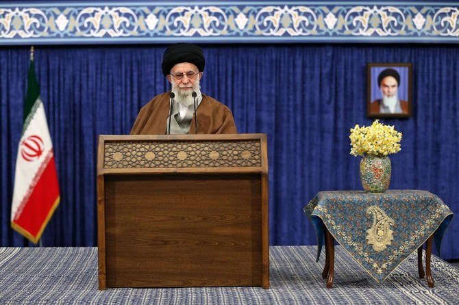 Iran's Supreme Leader Ayatollah Ali Khamenei delivering a speech on the occasion of Noruz, the Iranian New Year, in Tehran. (AFP)