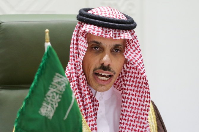 Foreign Minister Faisal bin Farhan announced the new peace plan in Riyadh. (Reuters)