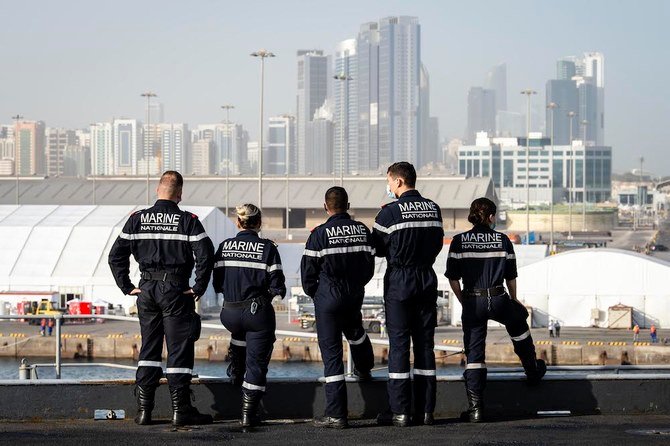 Crew members from the French aircraft carrier Charles de Gaulle, which arrived in Abu Dhabi on Thursday. (French Navy)