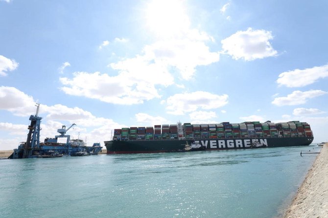 Stranded container ship Ever Given, one of the world's largest container ships, after it ran aground, March 26. (Reuters)