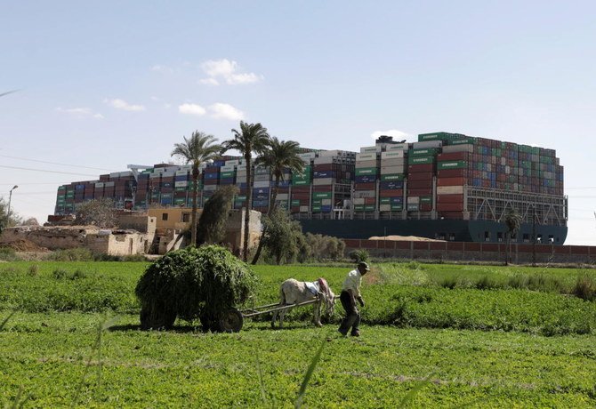 Stranded container ship Ever Given, one of the world's largest container ships, is seen after it ran aground, in Suez Canal, Egypt March 26, 2021. (Reuters)