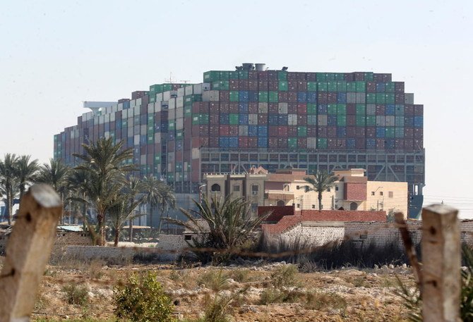 A view shows the stranded container ship Ever Given, one of the world's largest container ships, after it ran aground, in Suez Canal, Egypt March 27, 2021. (Reuters)