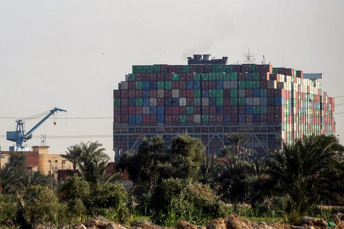 Stranded container ship Ever Given is seen after it ran aground, in the Suez Canal, Egypt March 26, 2021. (Reuters)