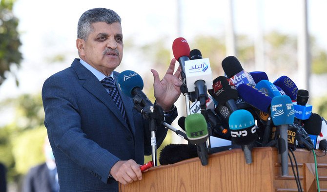 Egypt's Suez Canal Authority chief Osama Rabie holds a press conference over the grounding of Taiwan-owned MV 'Ever Given' cargo ship in the waterway, in Suez on March 27, 2021. (AFP)