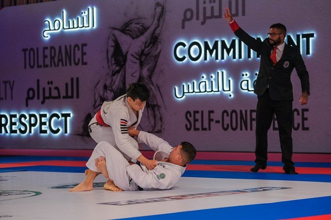 Joao Gabriel Sousa (left) of Brazil is back in Abu Dhabi after winning a gold in 2019. (UAEJJF)