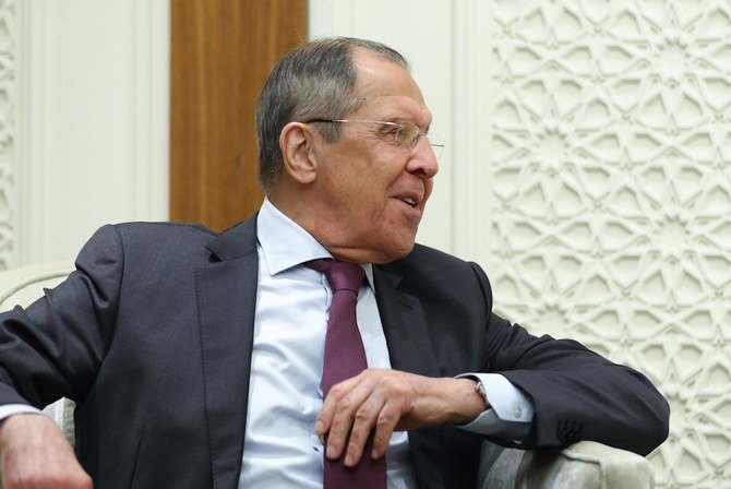 Saudi Arabia’s Minister of Foreign Affairs Prince Faisal bin Farhan meets his Russian counterpart Sergey Lavrov in Riyadh on Wednesday, March 10, 2021. (Twitter/@mfa_russia)