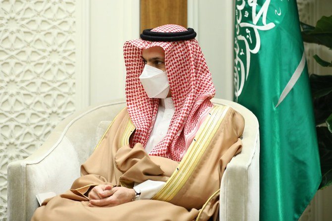 Saudi Arabia’s Minister of Foreign Affairs Prince Faisal bin Farhan meets his Russian counterpart Sergey Lavrov in Riyadh on Wednesday, March 10, 2021. (Twitter/@mfa_russia)