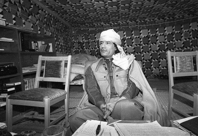 Libyan leader Muammar Gaddafi in his Bedouin tent, January 12, 1986. (Reuters)