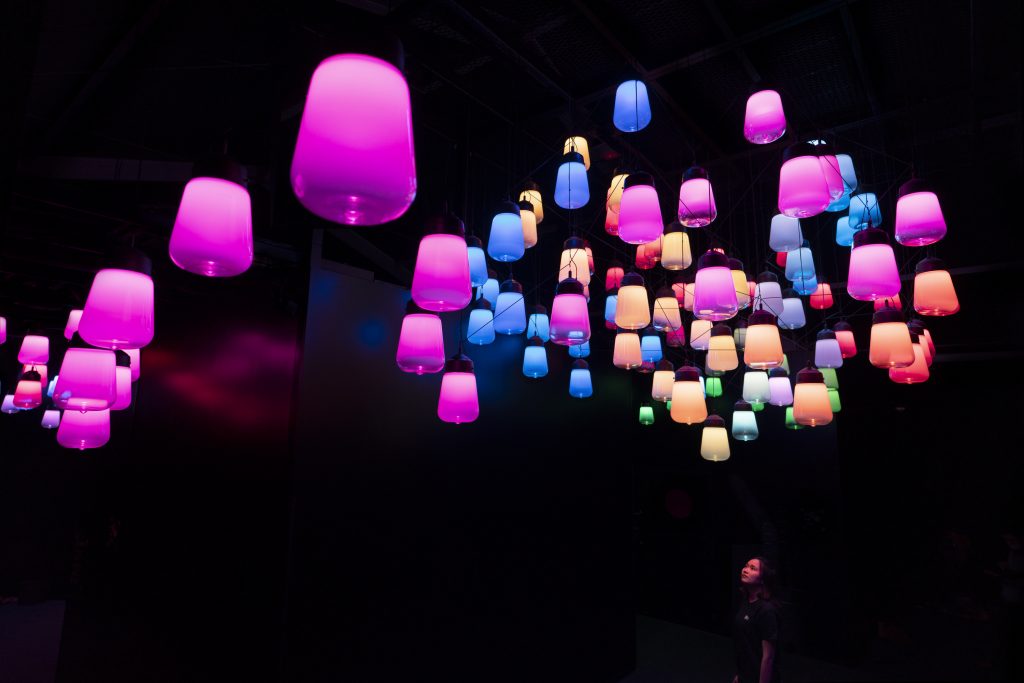 'Array and Spiral of Resonating Lamps - One Stroke, Metropolis Tokyo.' (TeamLab)