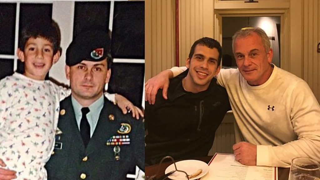 This undated combination of photos courtesy Rudy Michael Taylor shows his father, former US special forces member Michael Taylor and his brother Peter, posing together years apart. A US father-son pair accused of helping former Nissan boss Carlos Ghosn in his audacious escape from Japan arrived in Tokyo on March 2, 2021 (AFP)