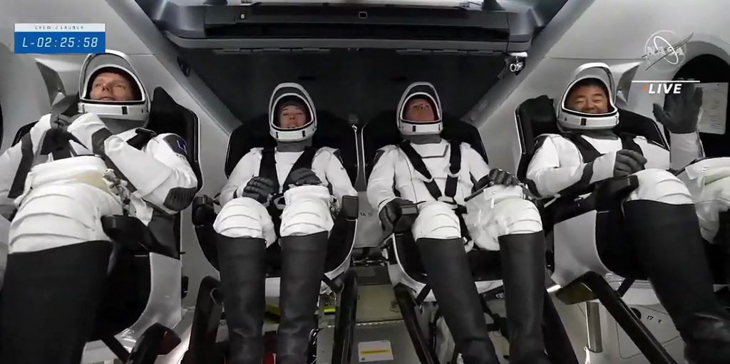 Around 8:05 p.m., the hatch opened and Hoshide, 52, and the other three moved into the ISS and reunited with Japanese astronaut Soichi Noguchi, 56, and others, who have been on the ISS since November last year. (AFP)