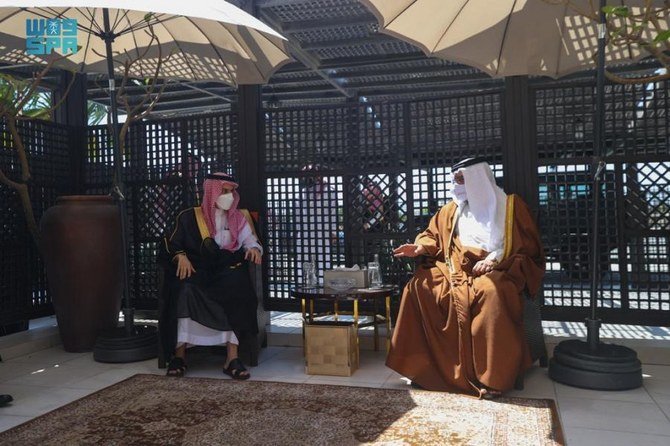 Bahrain's Crown Prince Salman bin Hamad receives Saudi Arabia's Foreign Minister Prince Faisal bin Farhan in Manama. (SPA)