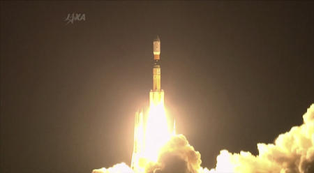 In this Aug. 4, 2013, file photo taken from video, Japan's Japan Aerospace Exploration Agency, JAXA, H-2B rocket lifts off from a launch pad at the Tanegashima Space Center in Tanegashima, southern Japan. (AP)