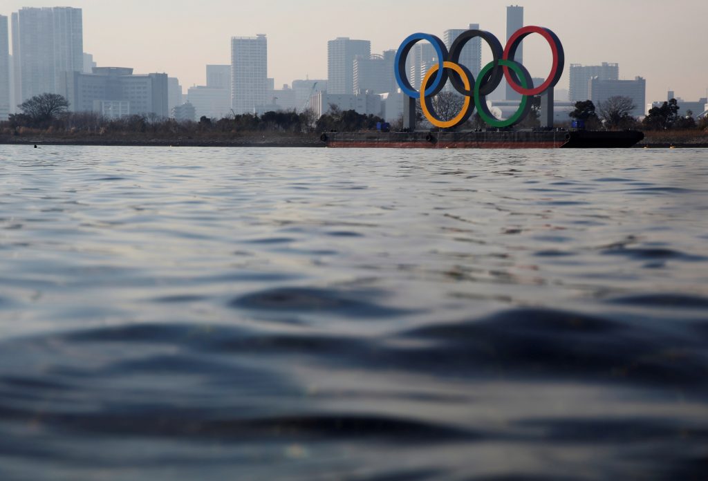 The giant Olympic rings are seen over the sea, amid the coronavirus disease (COVID-19) outbreak, in Tokyo, Japan, January 22, 2021. (Reuters)