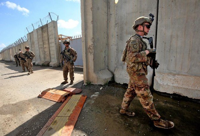 American army soldiers at the K1 Air Base northwest of Kirkuk in northern Iraq before a planned US pullout on March 29, 2020. (AFP)