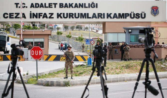 Cameras of members of the media are placed across from the prison complex in Aliaga, Izmir province, western Turkey. (AP)
